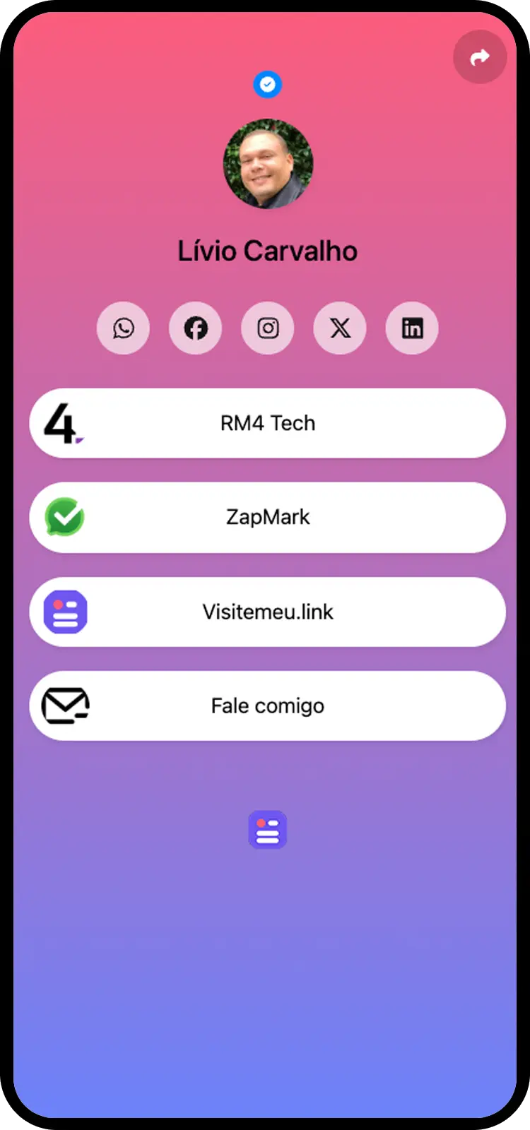 Captura de tela de exemplos de página biolink