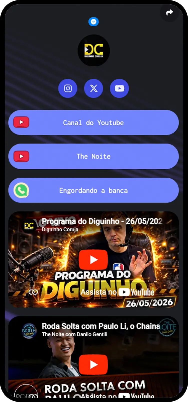 Captura de tela de exemplos de página biolink
